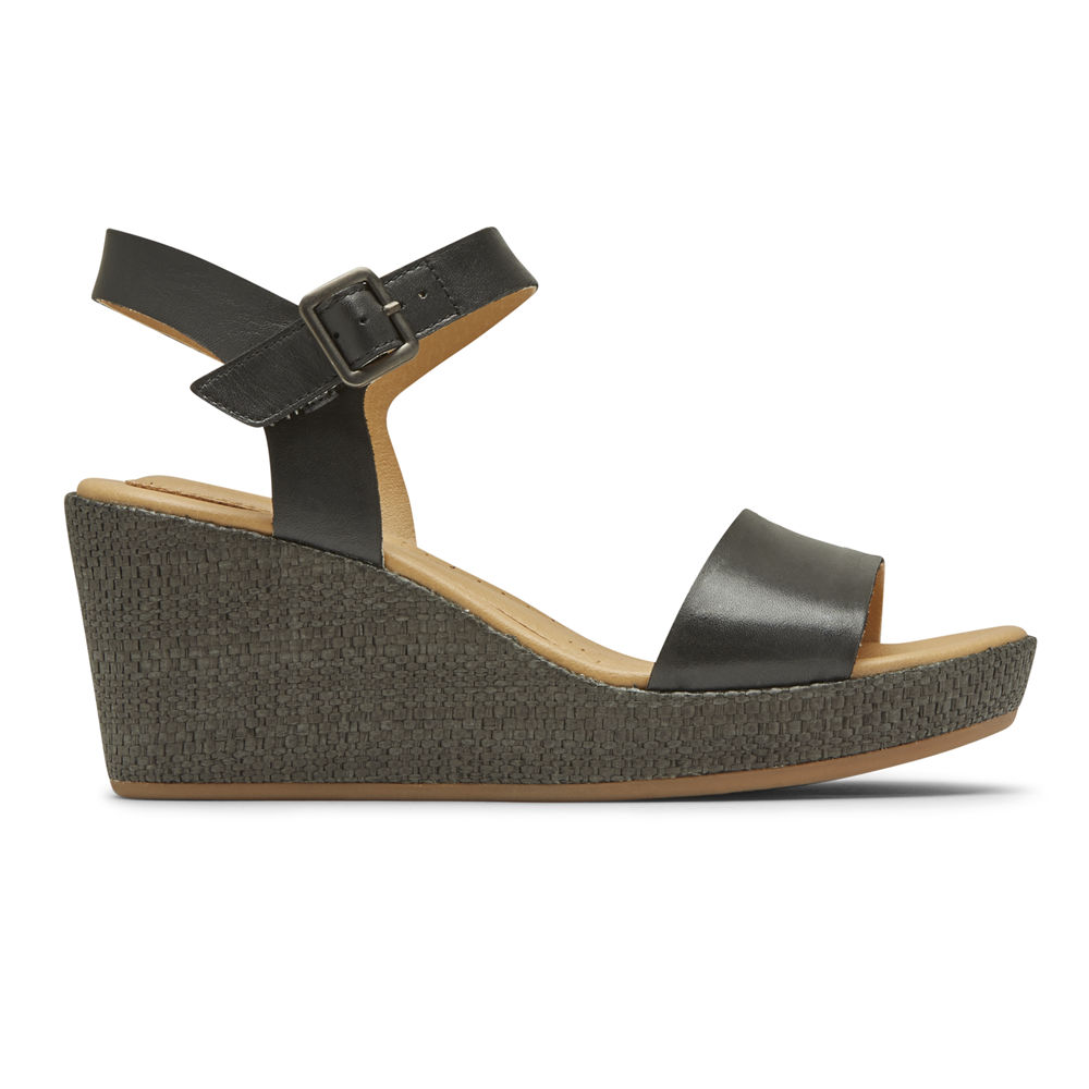 Sandálias Rockport Mulher Pretas - Lyla Ankle-Strap - 90627YMQL